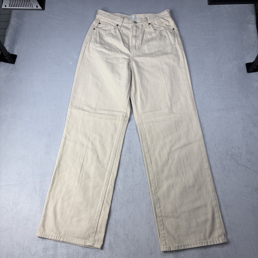 Uniqlo Jeans Womens Size 26 Ivory Wide Leg High Rise Light Wash Denim Zipper
